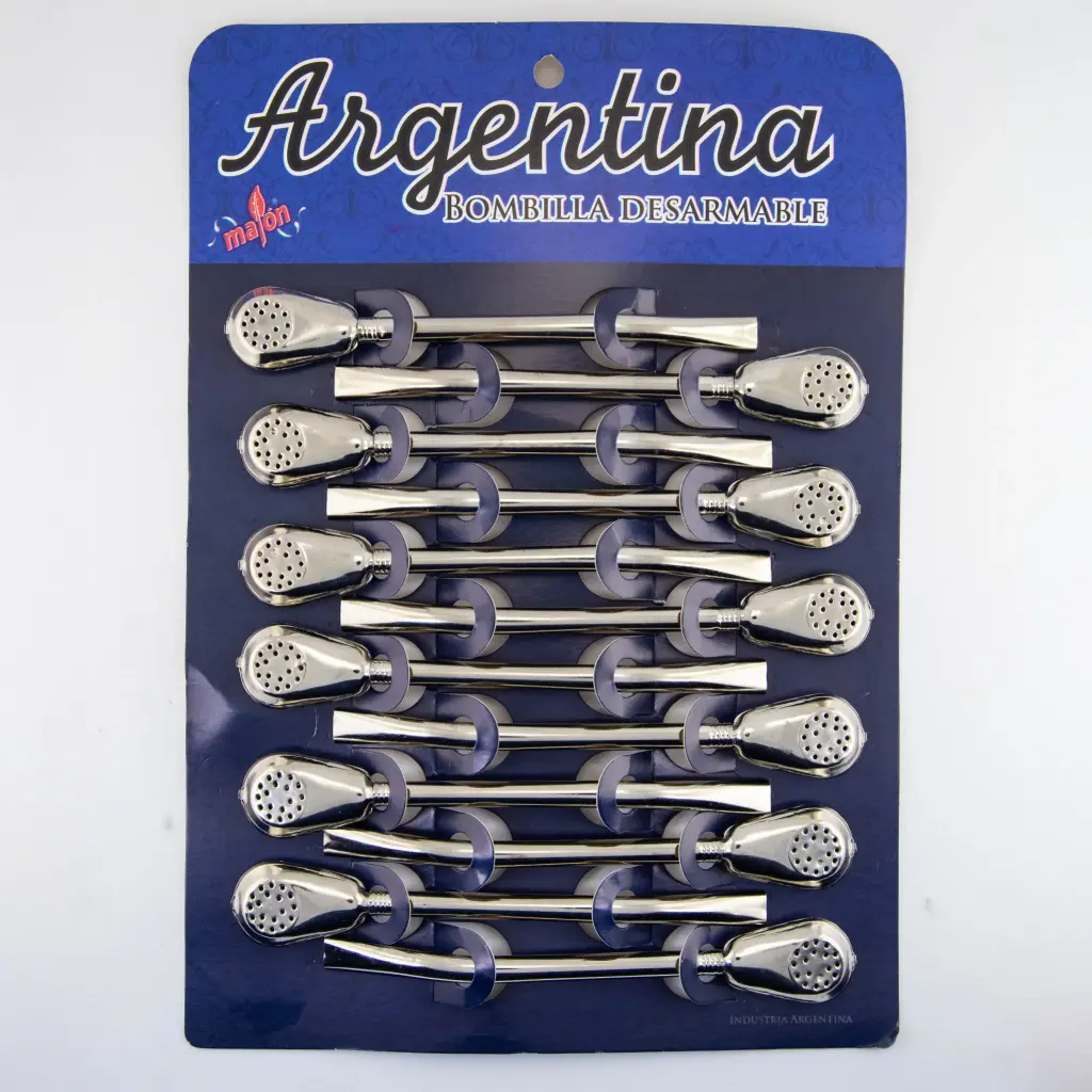 art. 410 Blister Bombilla Argentina bronce niquelado desarmable caño mediano redondo