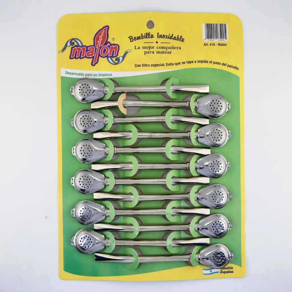 art. 419 Blister Bombilla Malón bronce niquelado desarmable caño largo redondo