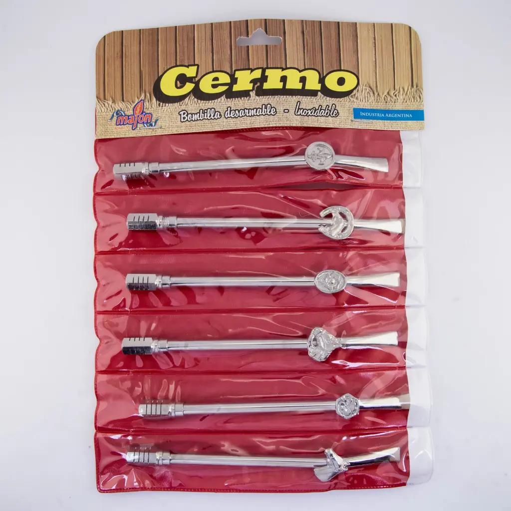 art. 1080 Bombilla Malón inoxidable desarmable caño mediano redondo con coco tambor y dije gauchezco