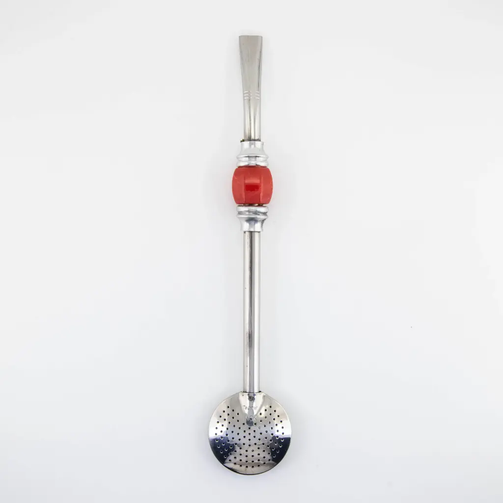 art. 123 Bombilla Alpaca Brasilera caño extra largo redondo con paleta redonda y piedra  (Blanco)