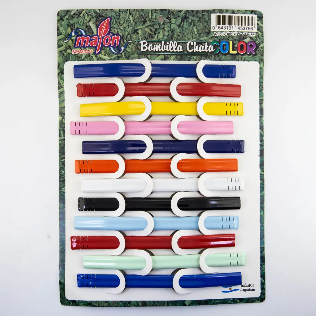 art. 600 Blister Bombilla Malón bronce niquelado color caño mediano chato (Curvo)