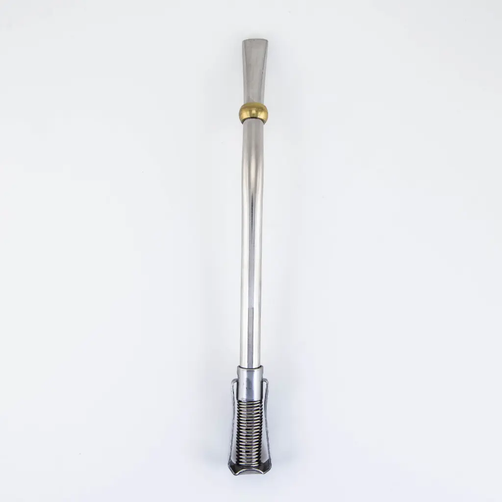 art. 720 Bombilla Malón Acero Inoxidable caño redondo virola de bronce con resorte y bisagra (Corto, Curvo)