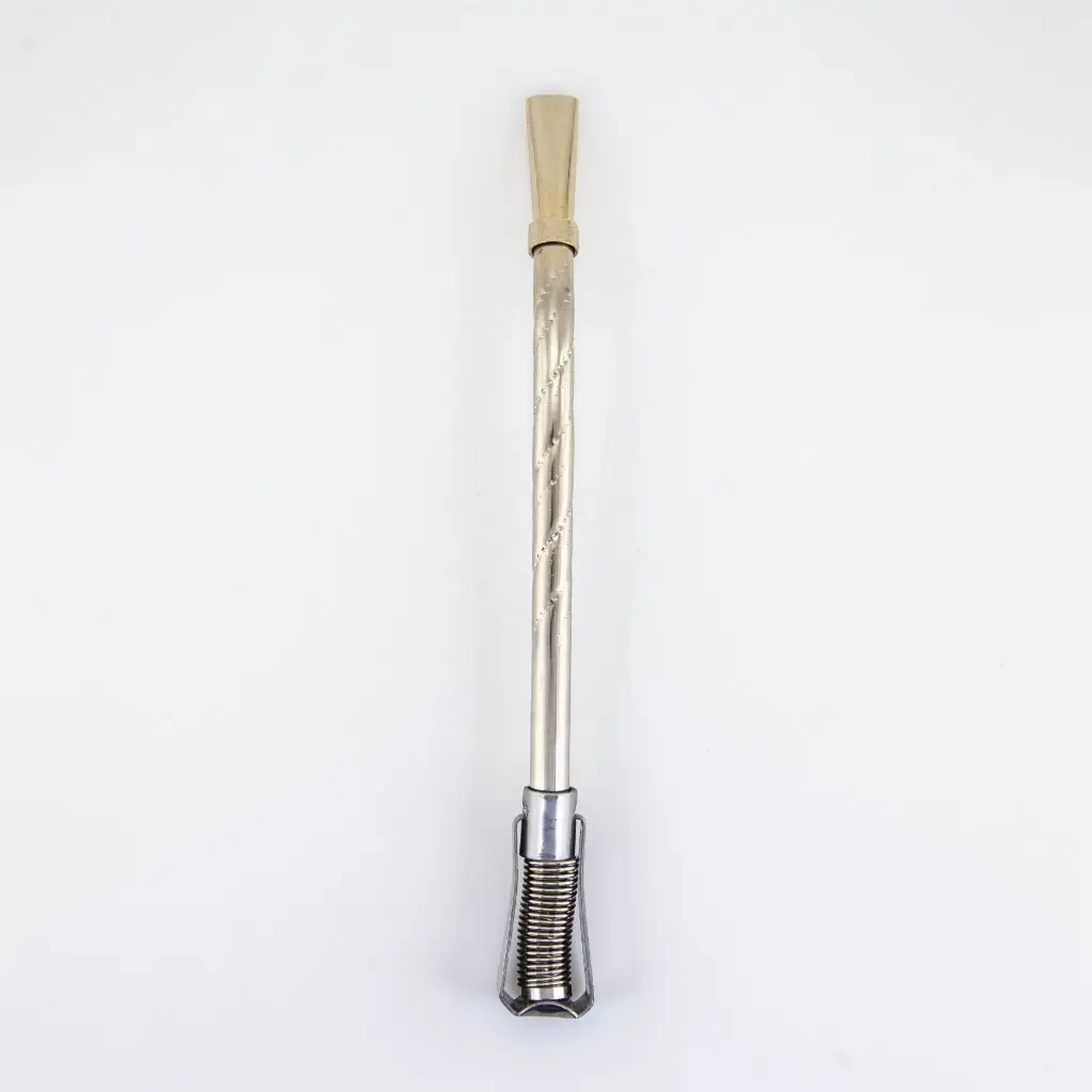 art. 710 Bombilla Ivinox Bronce Niquelado caño repujado virola de bronce pico bañado con resorte y bisagra (Corto, Curvo)