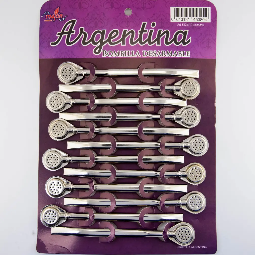 art. 512 Blister Bombilla Argentina bronce niquelado desarmable caño largo plano