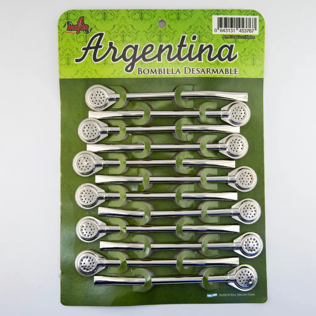 art. 510 Blister Bombilla Argentina bronce niquelado desarmable caño largo redondo