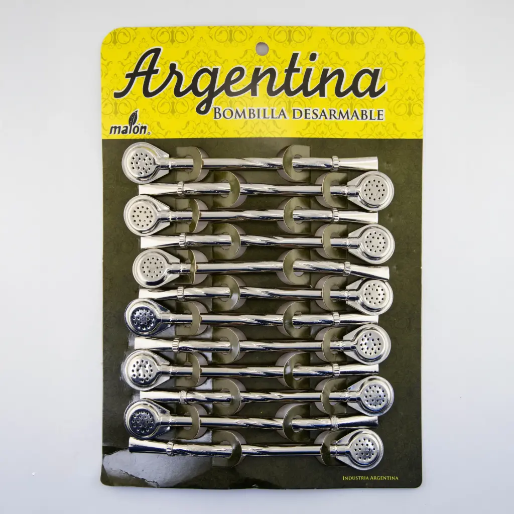 art. 520 Blister Bombilla Argentina bronce niquelado desarmable caño largo repujado