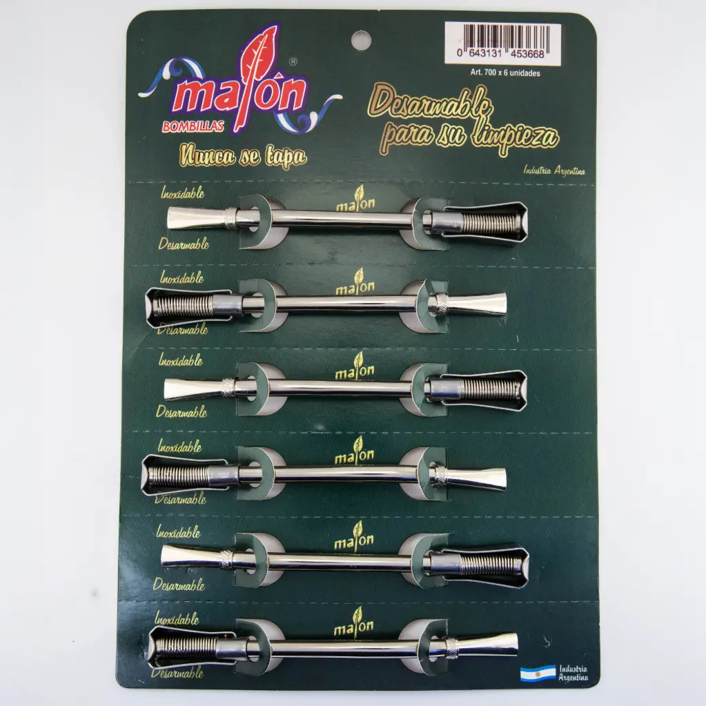 art. 700 Blister Bombilla Malón acero inoxidable desarmable con resorte caño mediano redondo